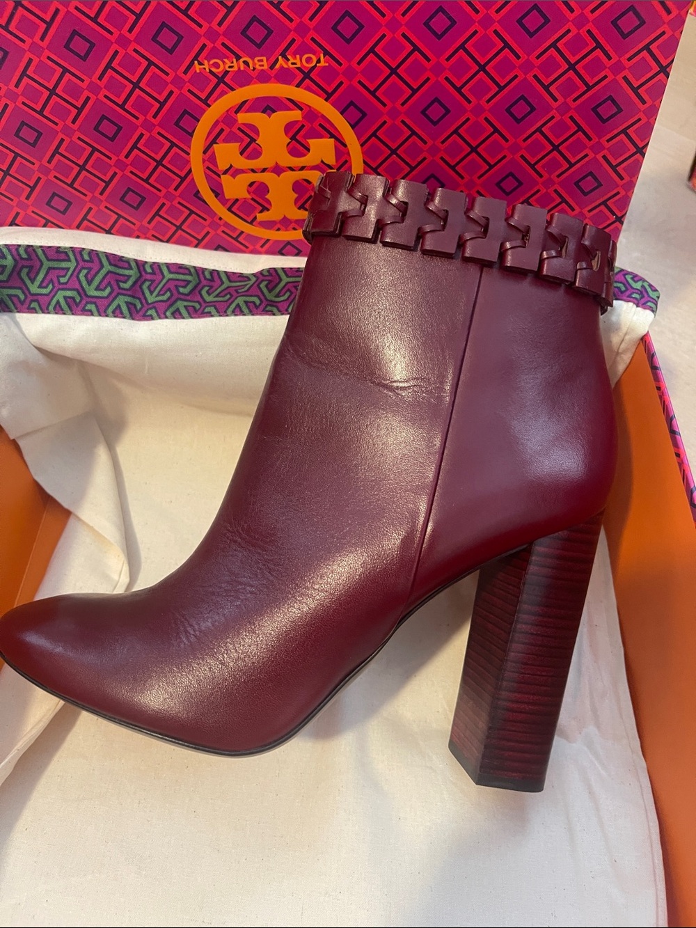 Tory Burch Red Agate Leather Block Heel Ankle Boot size 10.5M.  #4